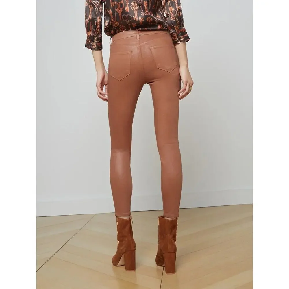 L'Agence Womens High Rise Coated Margot Skinny Jeans Brown Size 32 - Picture 3 of 11